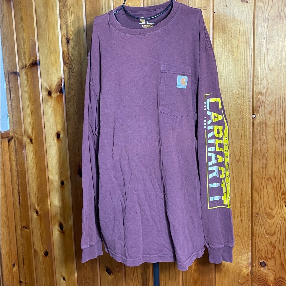 Carhartt Maroon Long Sleeve with Yellow Logo size medium workwear fall top